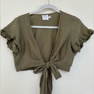 Oh Polly Green Tie Crop Blouse